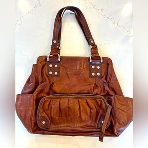 B. Makowsky Double Handle Industrial Hardware Leather Shoulder Bag
